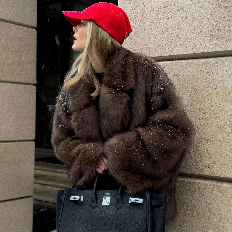 2024 Winter Ins Hot Fashion Girls Oversized Gradient Fur Coat Women Thick Warm Outerwear Fluffy Faux Fox Fur Jacket