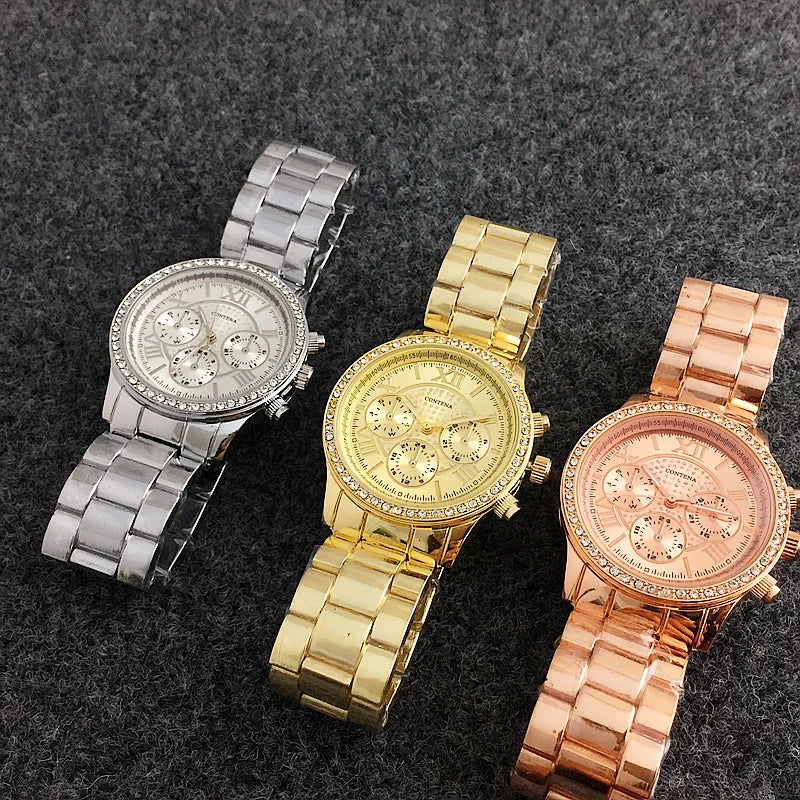 CONTENA Luxury Silver Women Watch Top Brand Women'S Watches Fashion Diamond Ladies Watch Stainless Steel Clock Zegarek Damski