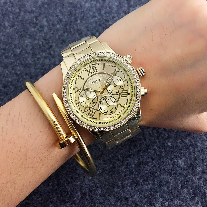 CONTENA Luxury Silver Women Watch Top Brand Women'S Watches Fashion Diamond Ladies Watch Stainless Steel Clock Zegarek Damski