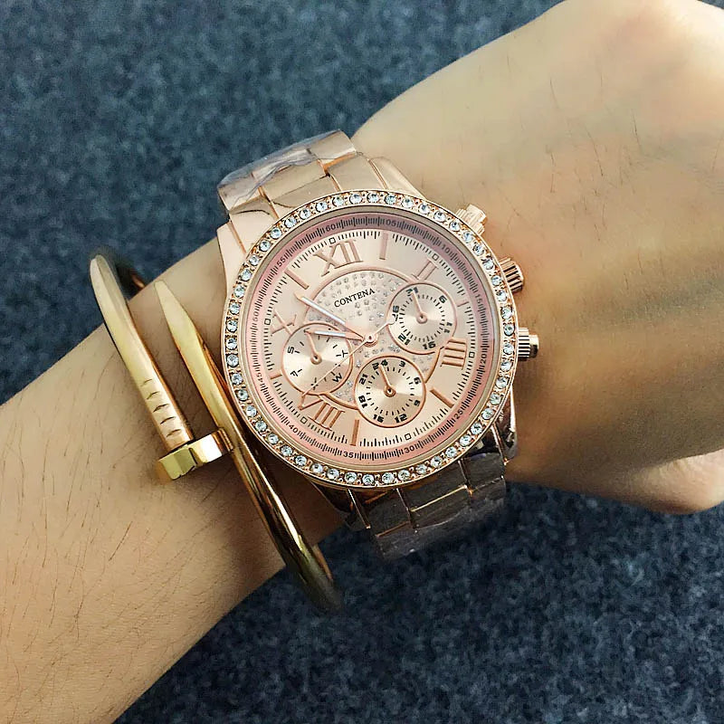 CONTENA Luxury Silver Women Watch Top Brand Women'S Watches Fashion Diamond Ladies Watch Stainless Steel Clock Zegarek Damski